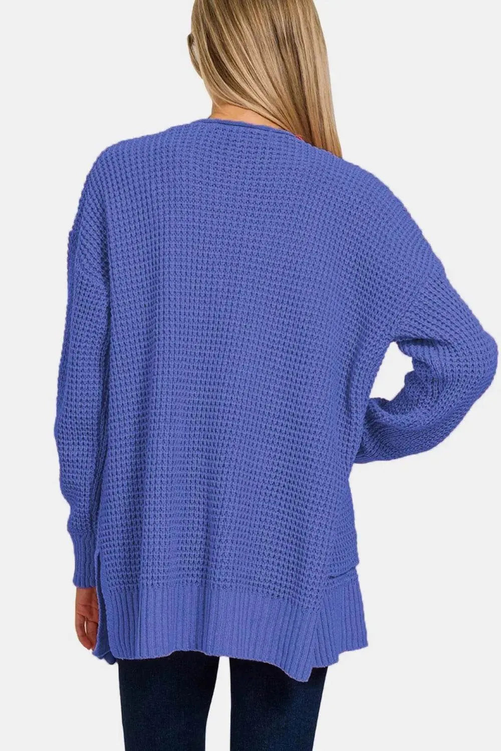 Zenana Waffle Open Front Sweater Cardigan - Bona Fide Fashion