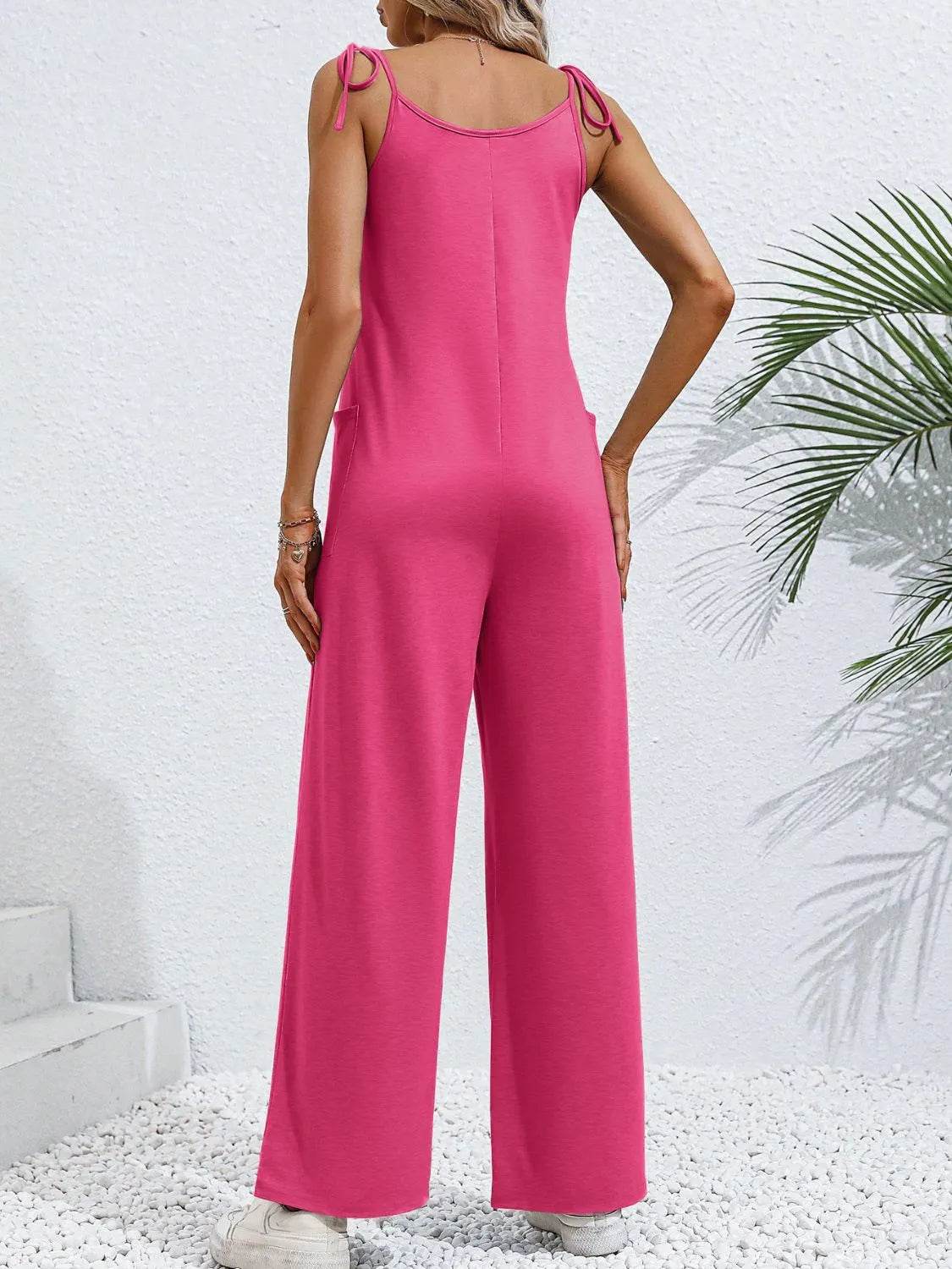 Scoop Neck Tie Shoulder Jumpsuit - Bona Fide Fashion
