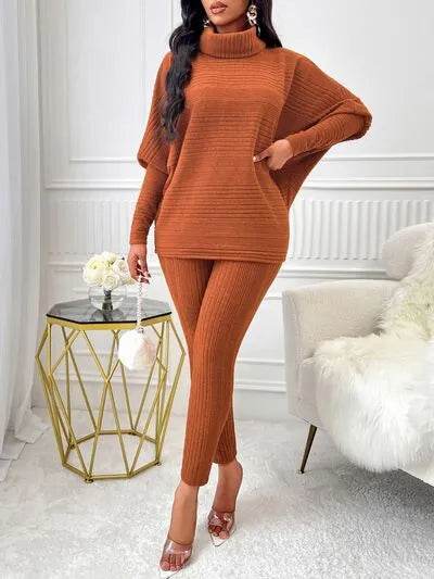 Turtleneck Batwing Sleeve Top and Pants Set - Bona Fide Fashion