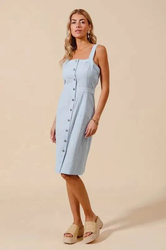 SO ME Button Down Pocket Front Pinafore Dress - Bona Fide Fashion
