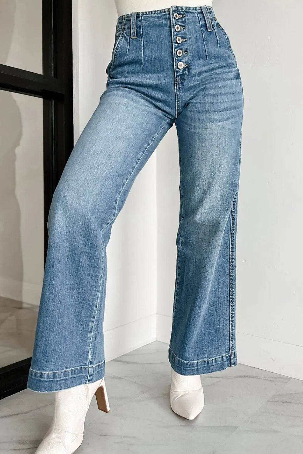 Button Fly High Waist Jeans - Bona Fide Fashion