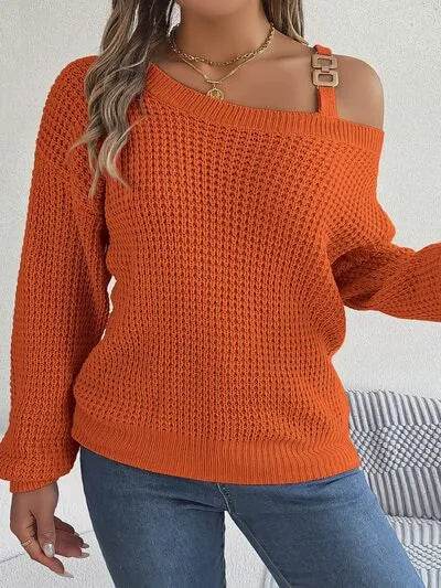 Asymmetrical Neck Long Sleeve Sweater - Bona Fide Fashion