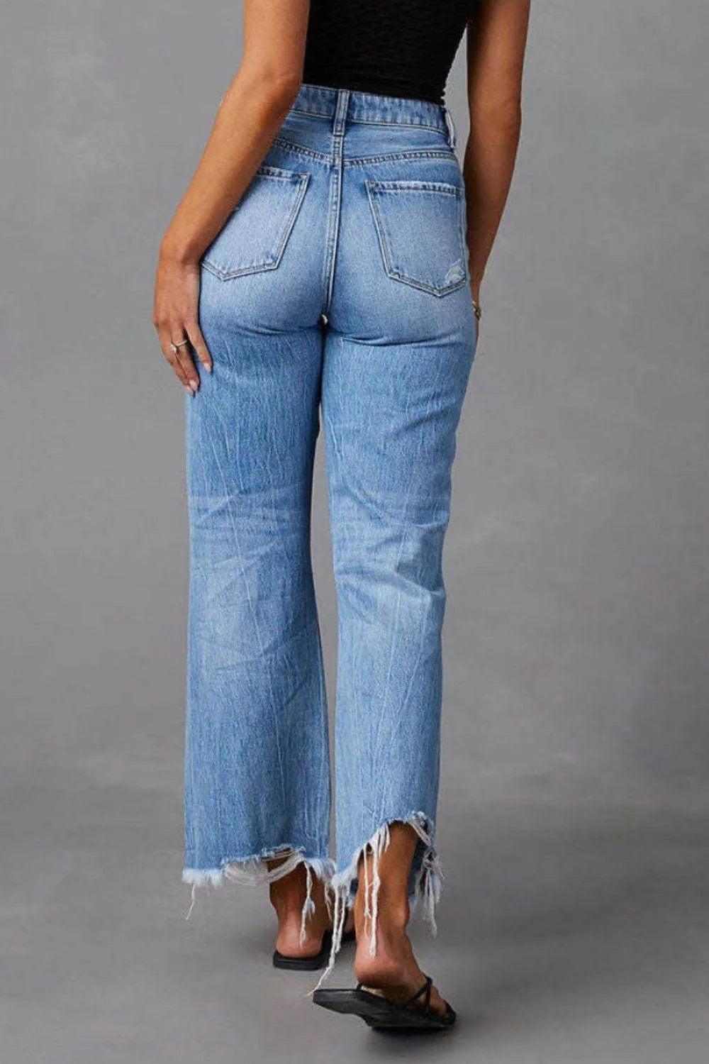 Distressed Raw Hem Jeans with Pockets - Bona Fide Fashion