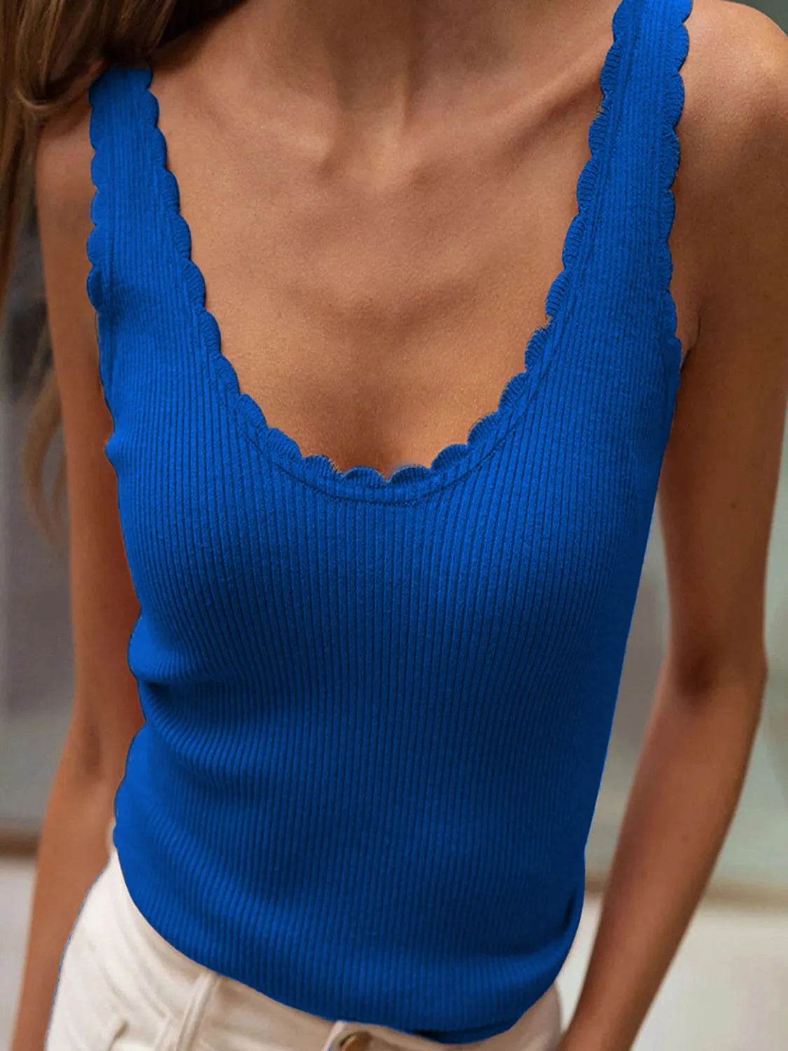 Scoop Neck Wide Strap Knit Tank - Bona Fide Fashion