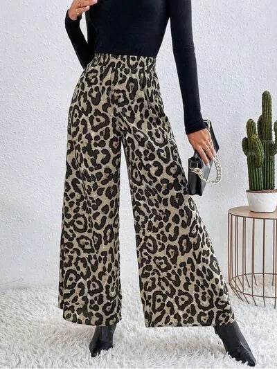 Printed Elastic Waist Wide Leg Pants - Bona Fide Fashion