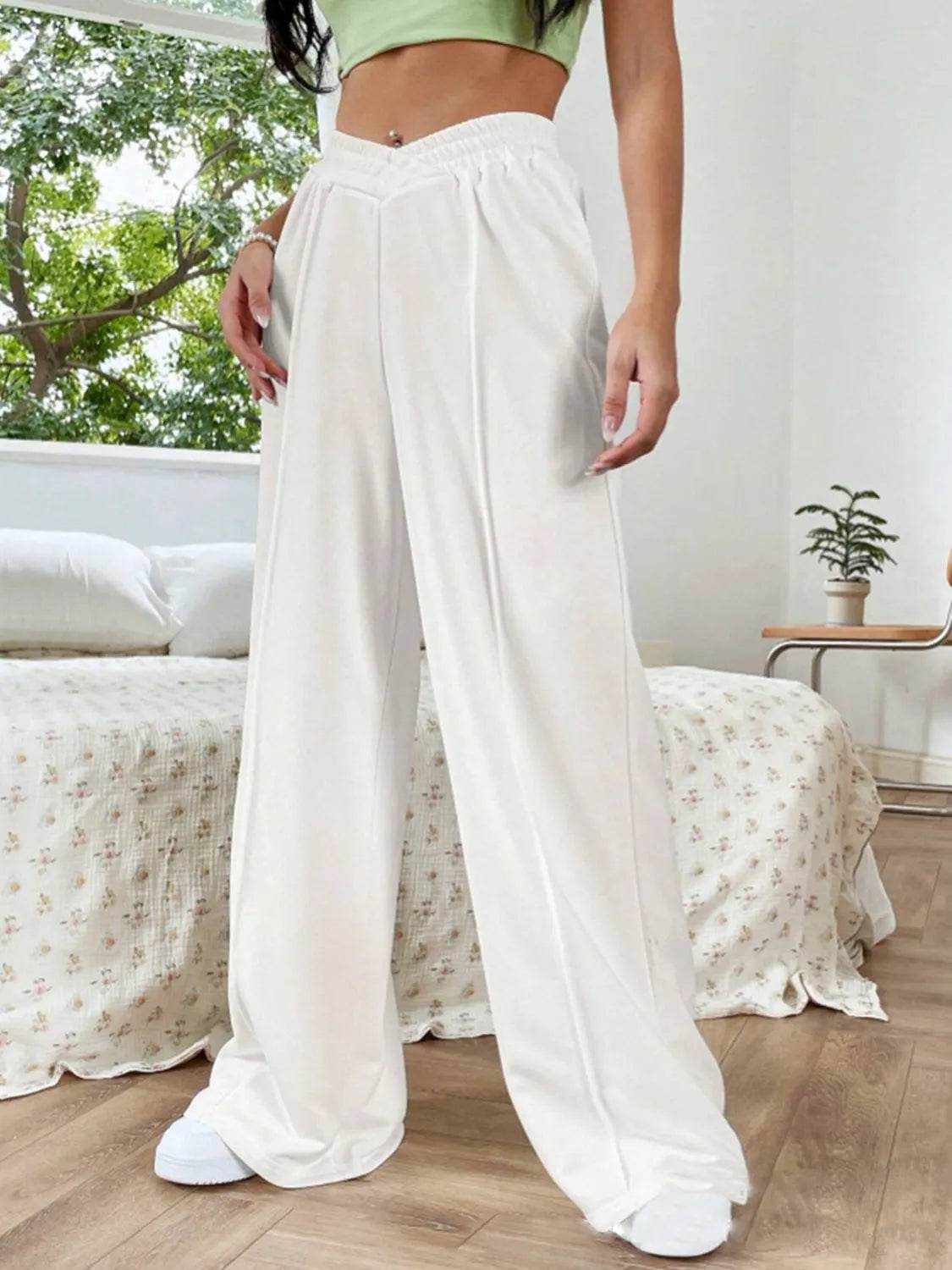 Elastic Waist Wide Leg Pants - Bona Fide Fashion