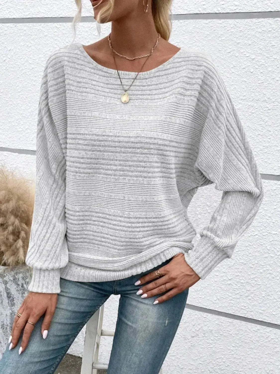 Full Size Round Neck Long Sleeve Top - Bona Fide Fashion