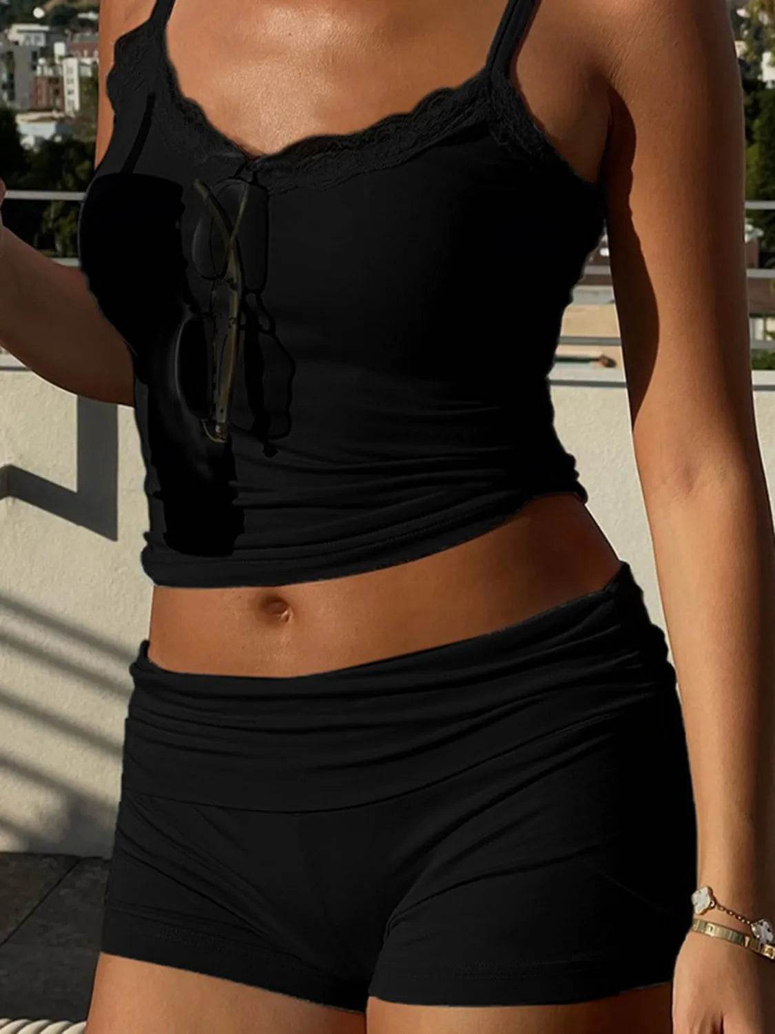 Lace Detail Scoop Neck Cami and Shorts Set - Bona Fide Fashion