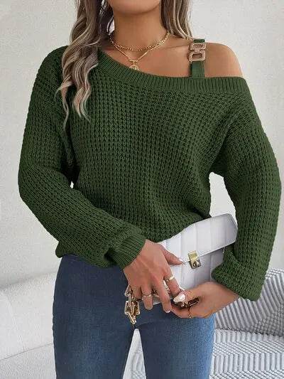 Asymmetrical Neck Long Sleeve Sweater - Bona Fide Fashion