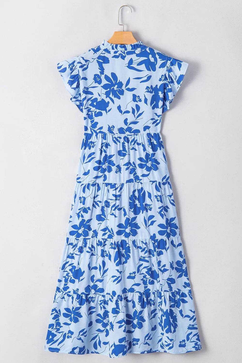 Floral Print Tiered Frilled Trim Flutter Sleeve Dress - Bona Fide Fashion