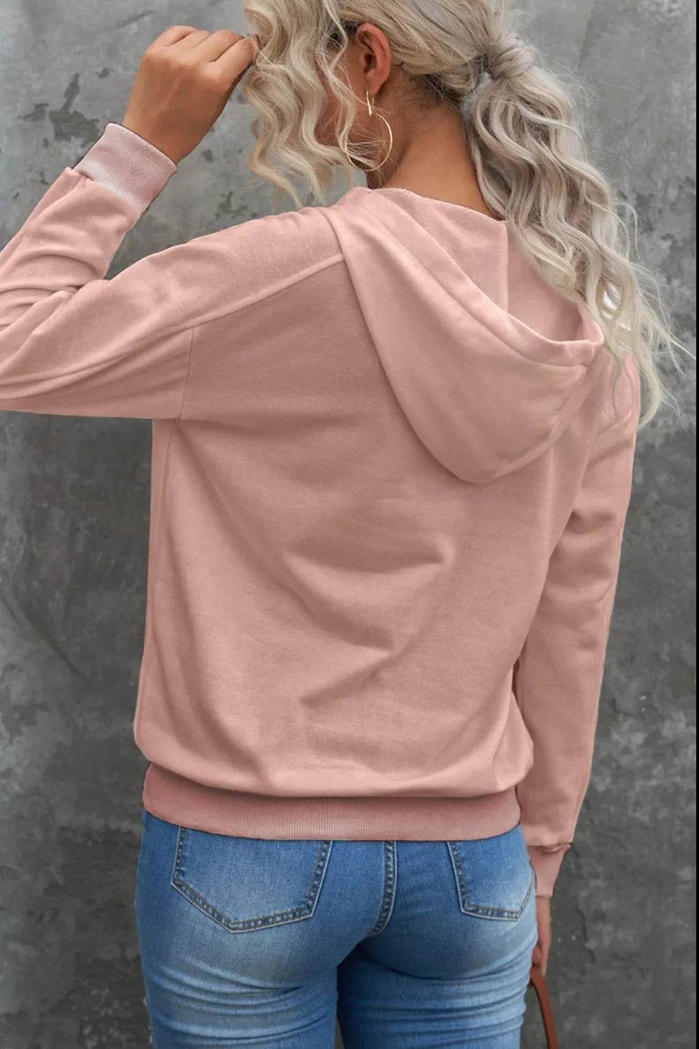 Lace Up Long Sleeve Hoodie - Bona Fide Fashion