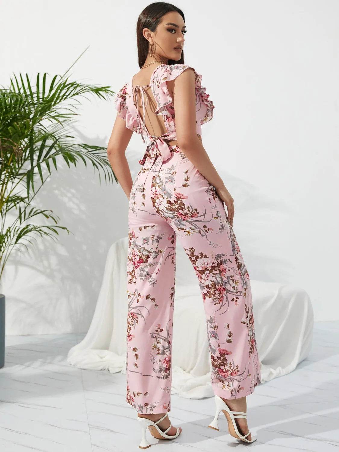 Honey Printed Surplice Cap Sleeve Top and Pants Set - Bona Fide Fashion