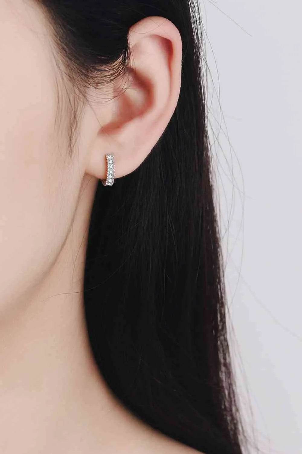 925 Sterling Silver Inlaid Moissanite Huggie Earrings - Bona Fide Fashion