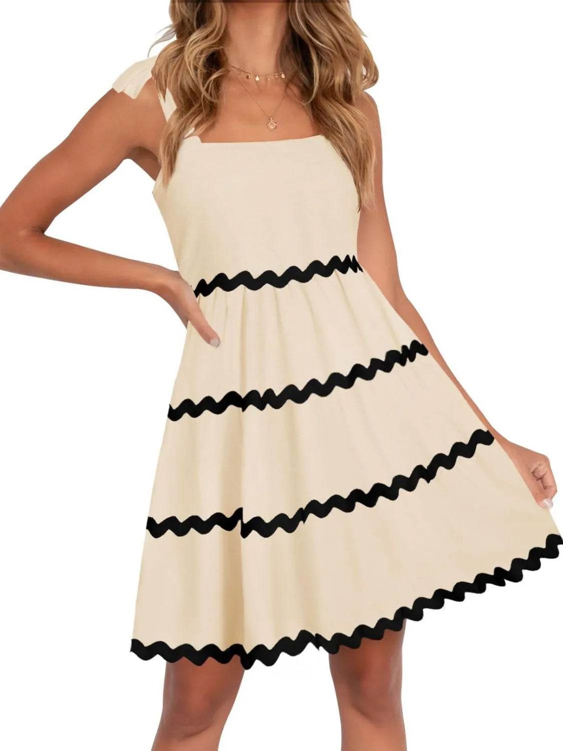 Contrast Trim Tie Shoulder Dress - Bona Fide Fashion