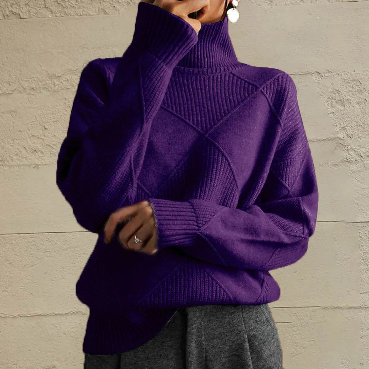 Geometric Turtleneck Long Sleeve Sweater - Bona Fide Fashion