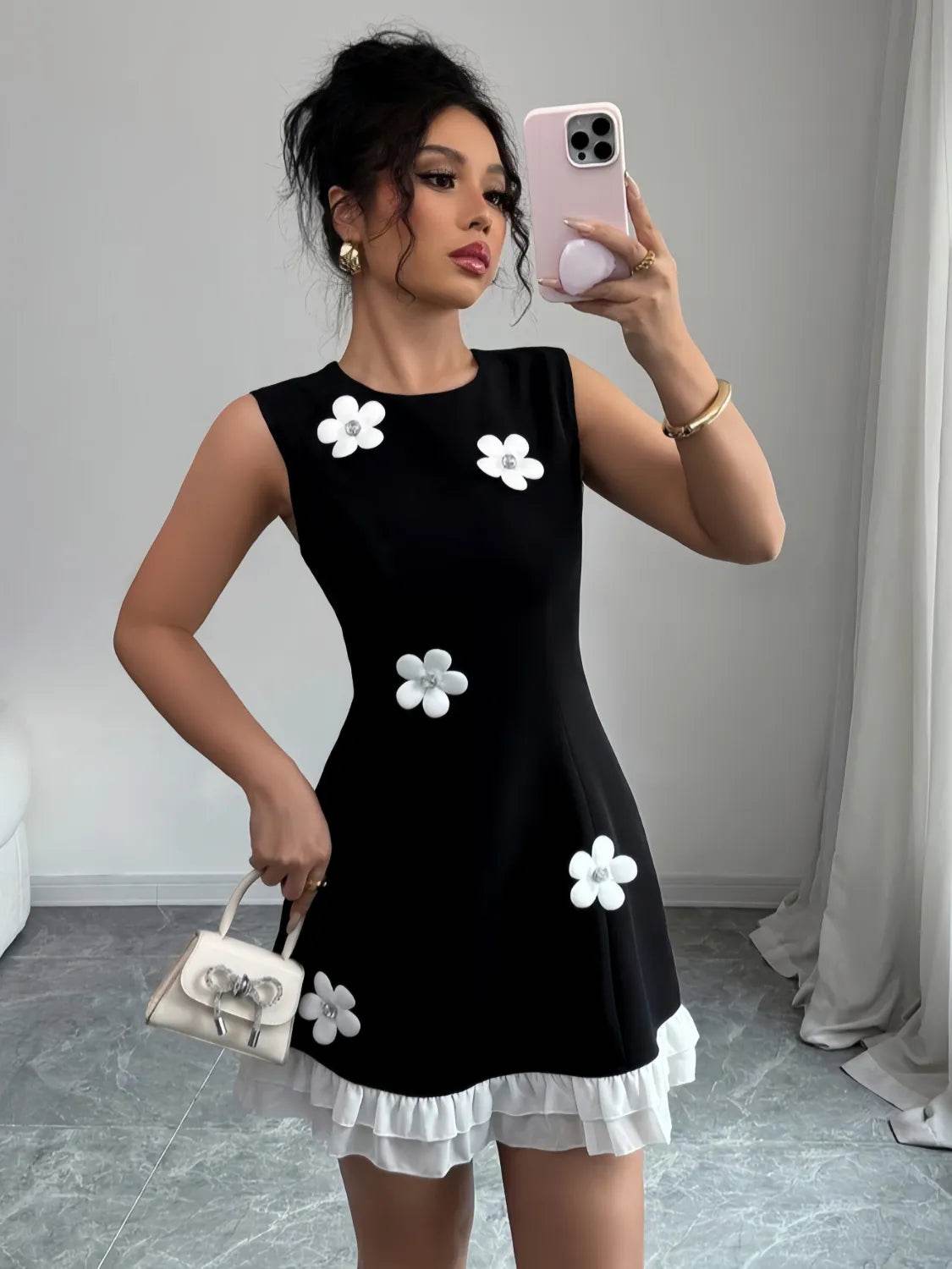 Flower Round Neck Sleeveless Dress - Bona Fide Fashion