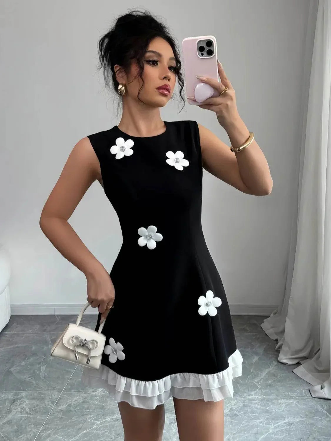 Flower Round Neck Sleeveless Dress - Bona Fide Fashion