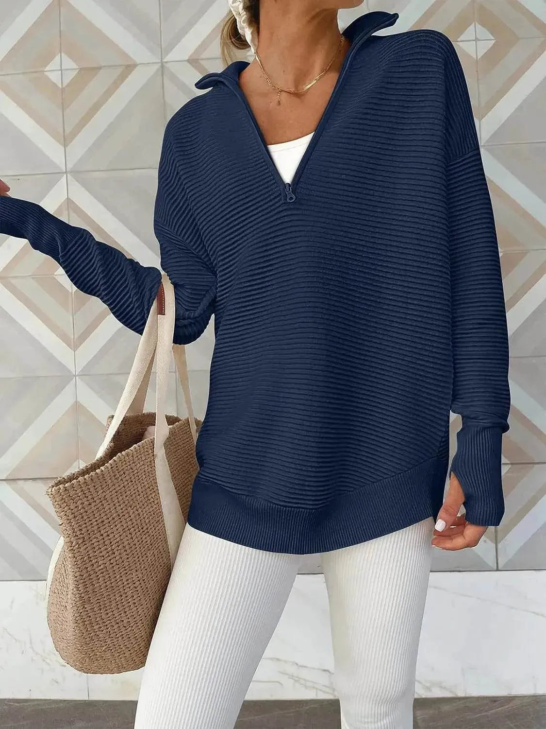 Half Zip Long Sleeve Knit Top - Bona Fide Fashion