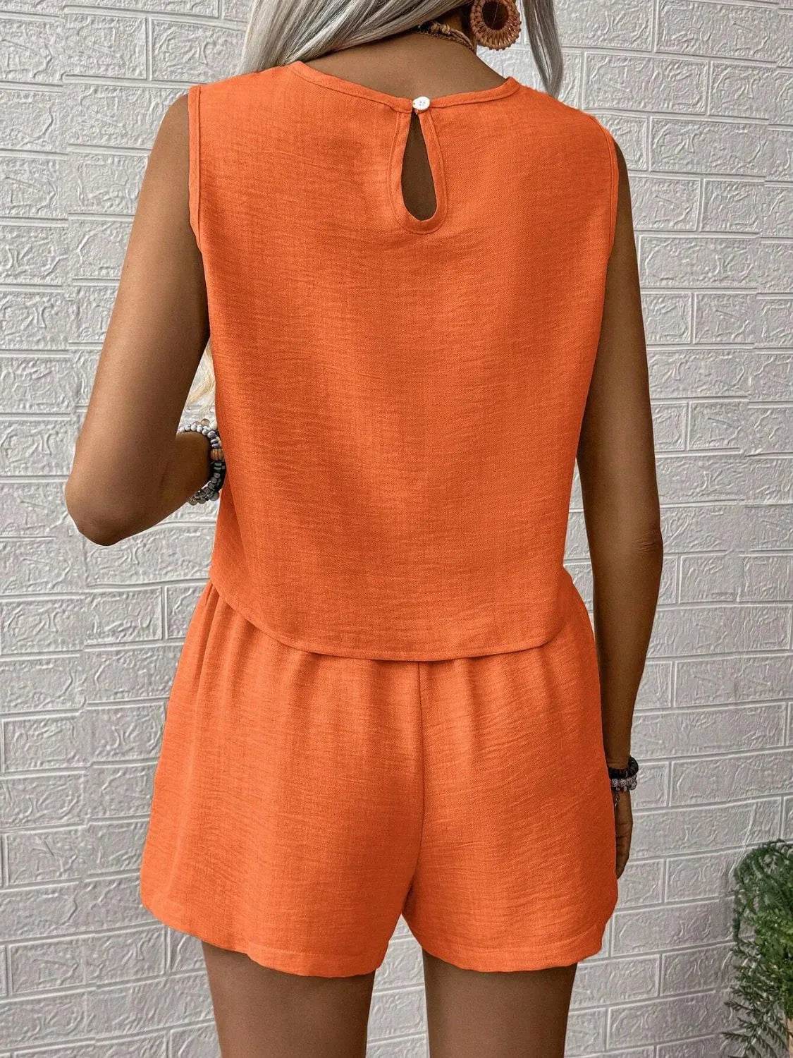 Round Neck Sleeveless Top and Shorts Set - Bona Fide Fashion