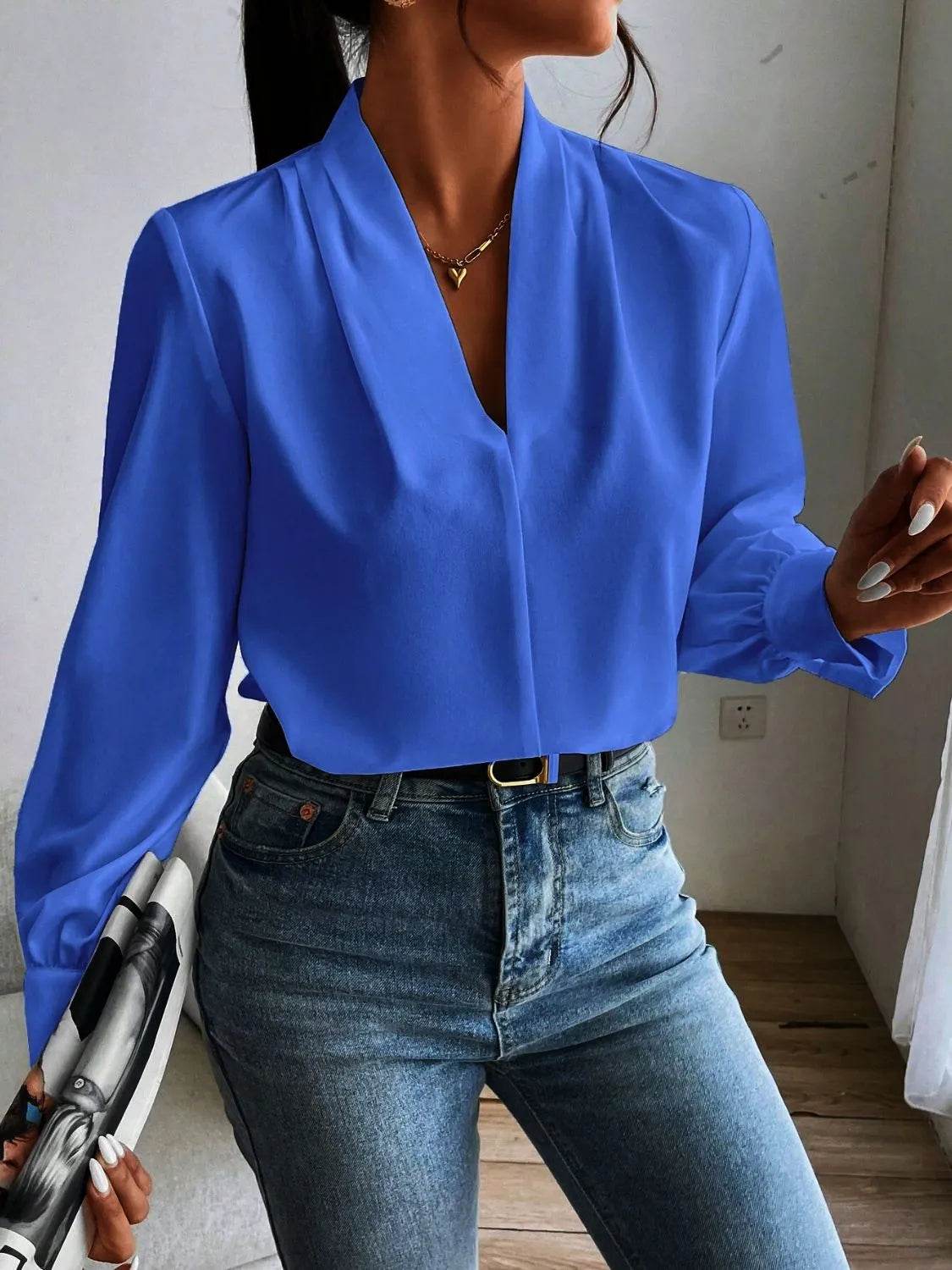 V Neck Long Sleeve Top - Bona Fide Fashion