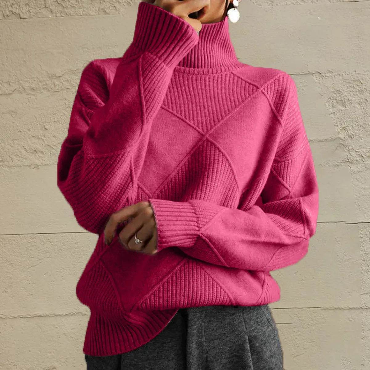 Geometric Turtleneck Long Sleeve Sweater - Bona Fide Fashion
