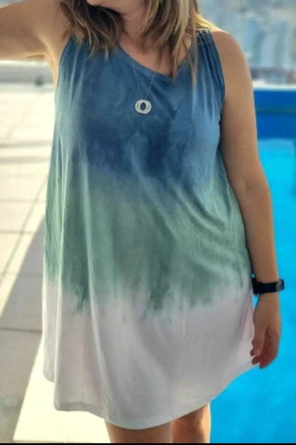 Full Size Tie-Dye Sleeveless Mini Tank Dress Plus Size - Bona Fide Fashion