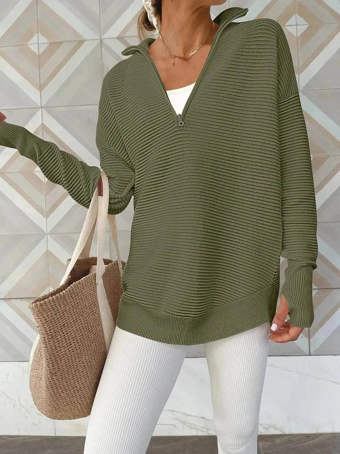 Half Zip Long Sleeve Knit Top - Bona Fide Fashion