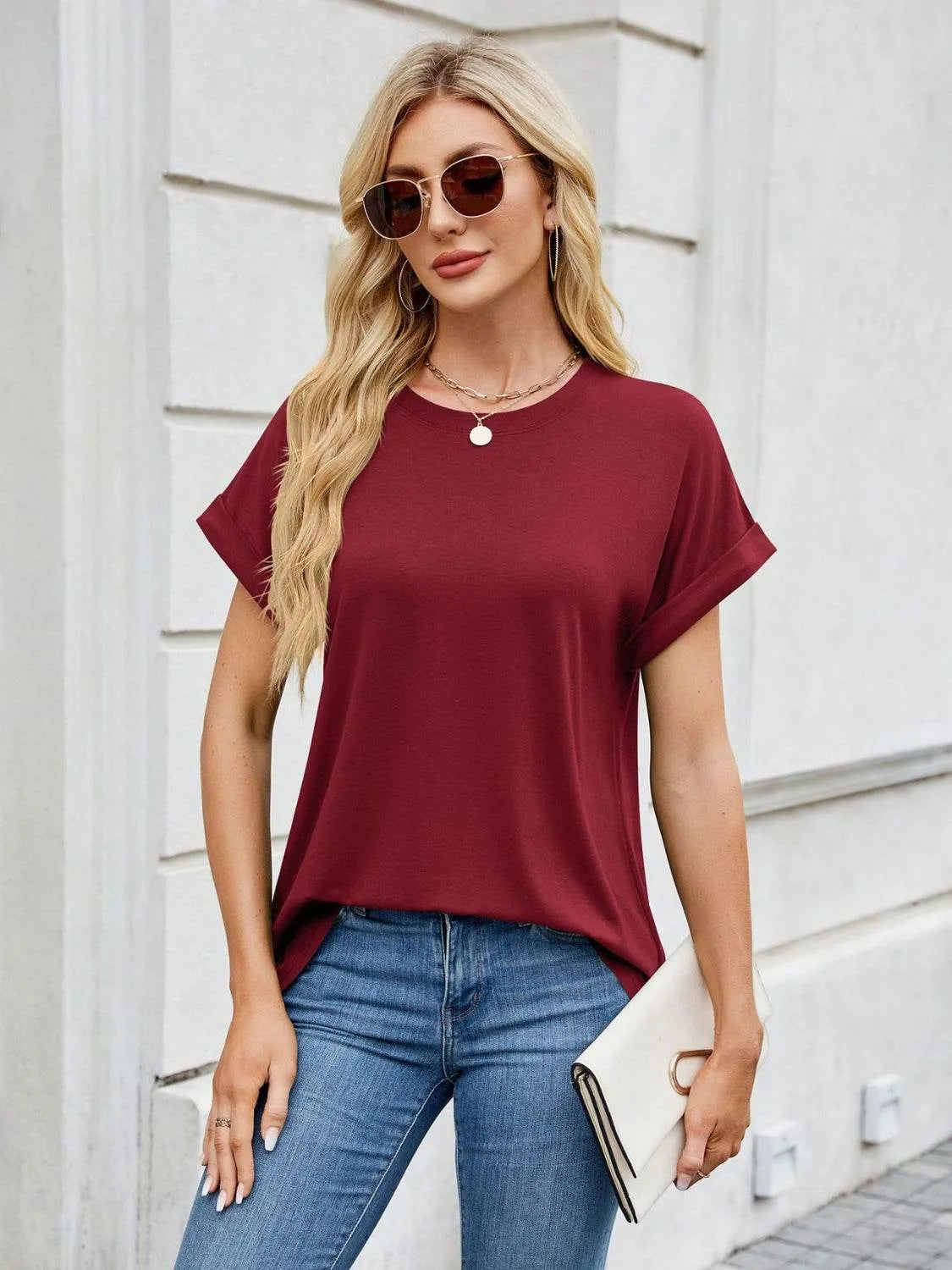 Florira Round Neck Short Sleeve T-Shirt - Bona Fide Fashion