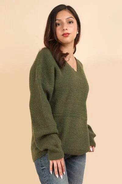 VERY J Seam Detail Drop Shoulder Hooded Sweater - Bona Fide Fashion