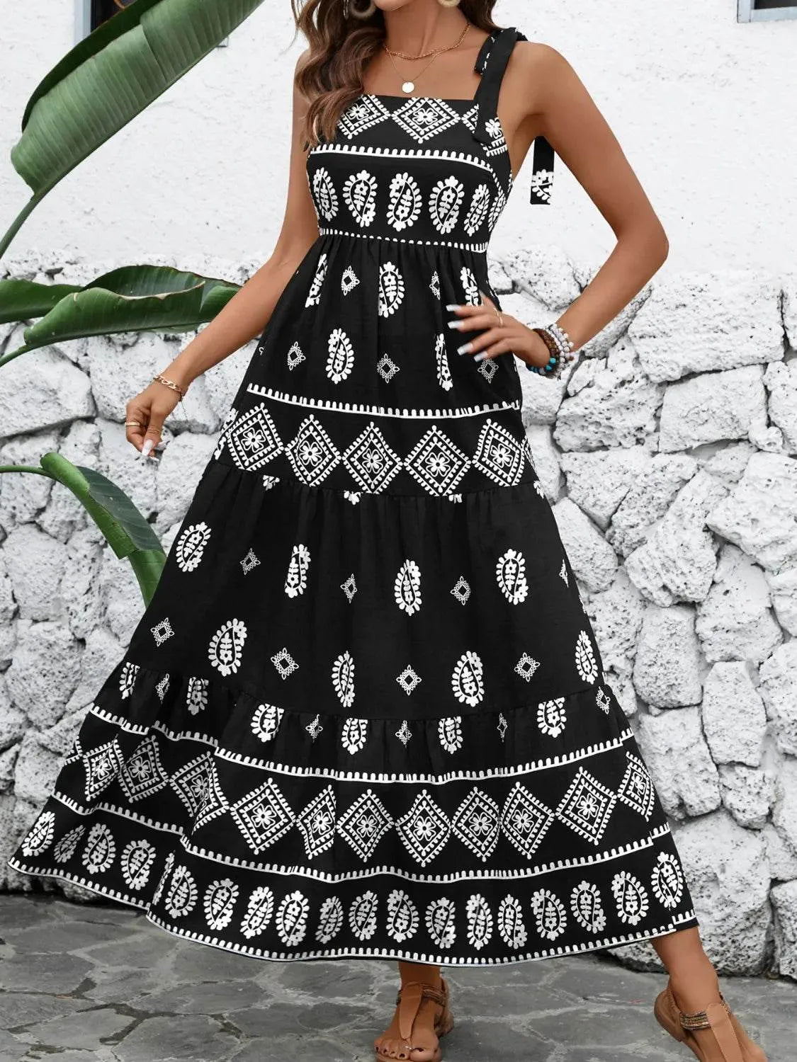 Printed Square Neck Maxi Cami Dress - Bona Fide Fashion