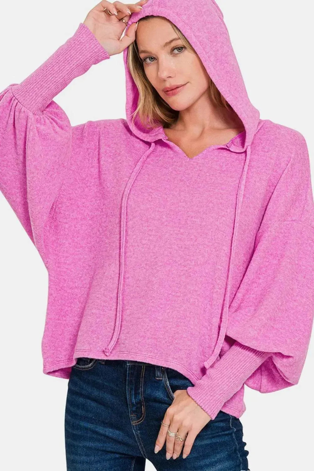 Zenana Brushed Hacci Drop Shoulder Cropped Hoodie - Bona Fide Fashion
