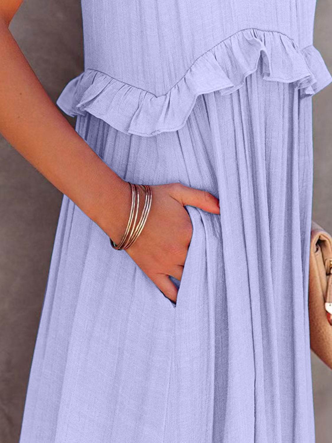 Ruffled Sleeveless Tiered Maxi Dress with Pockets - Bona Fide Fashion