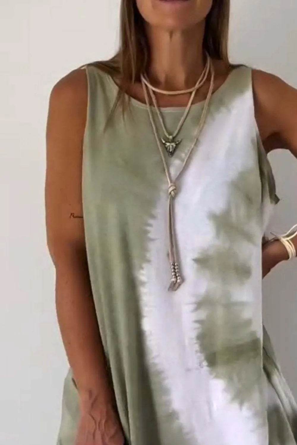 Full Size Tie-Dye Sleeveless Mini Tank Dress Plus Size - Bona Fide Fashion