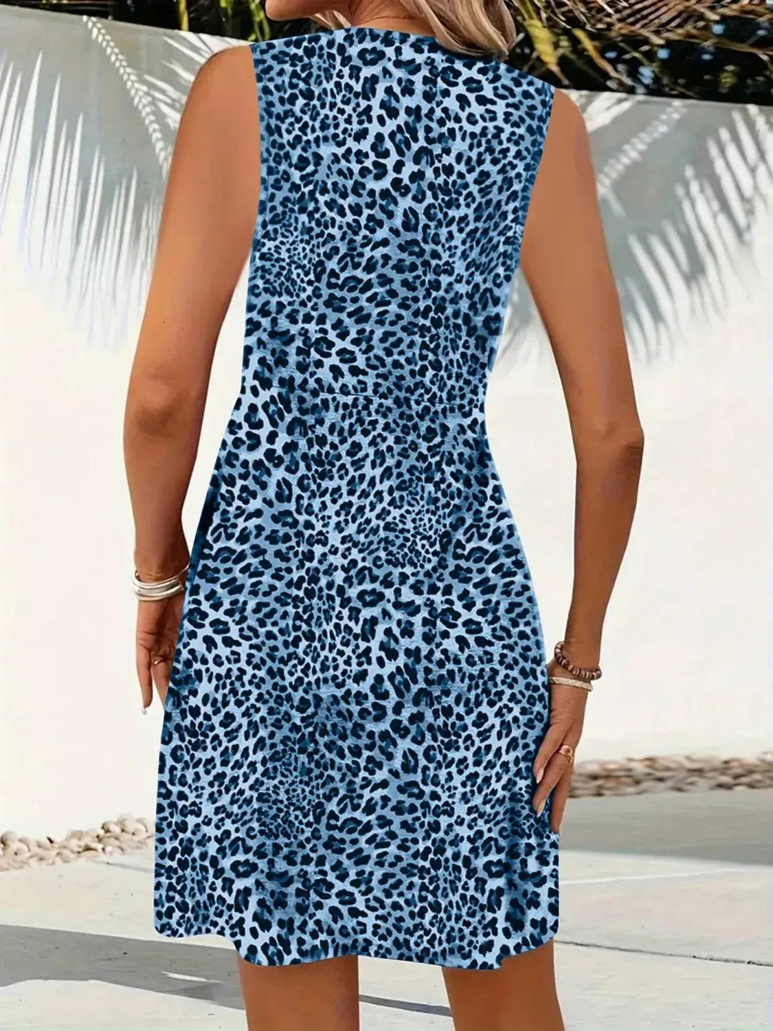Leopard V-Neck Sleeveless Mini Dress - Bona Fide Fashion