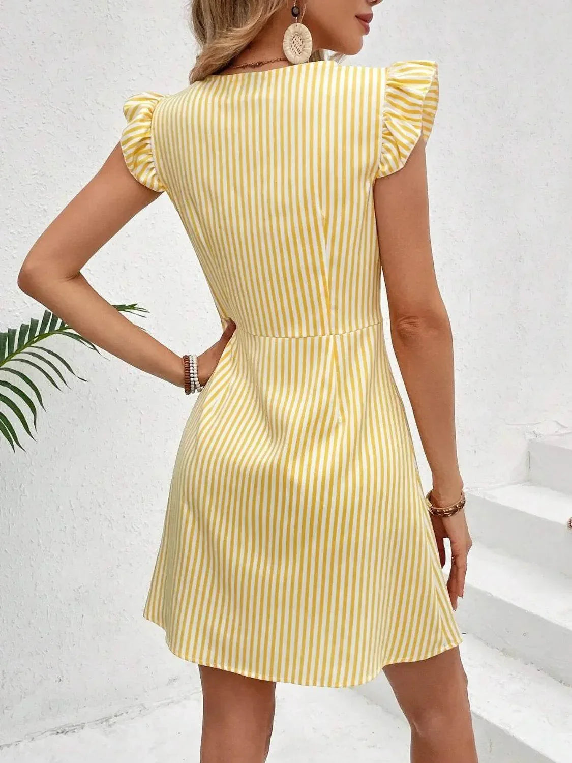 Striped Button Front Cap Sleeve Dress - Bona Fide Fashion