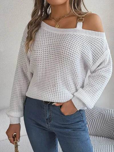 Asymmetrical Neck Long Sleeve Sweater - Bona Fide Fashion