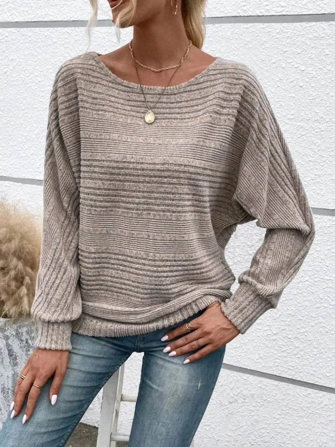 Full Size Round Neck Long Sleeve Top - Bona Fide Fashion
