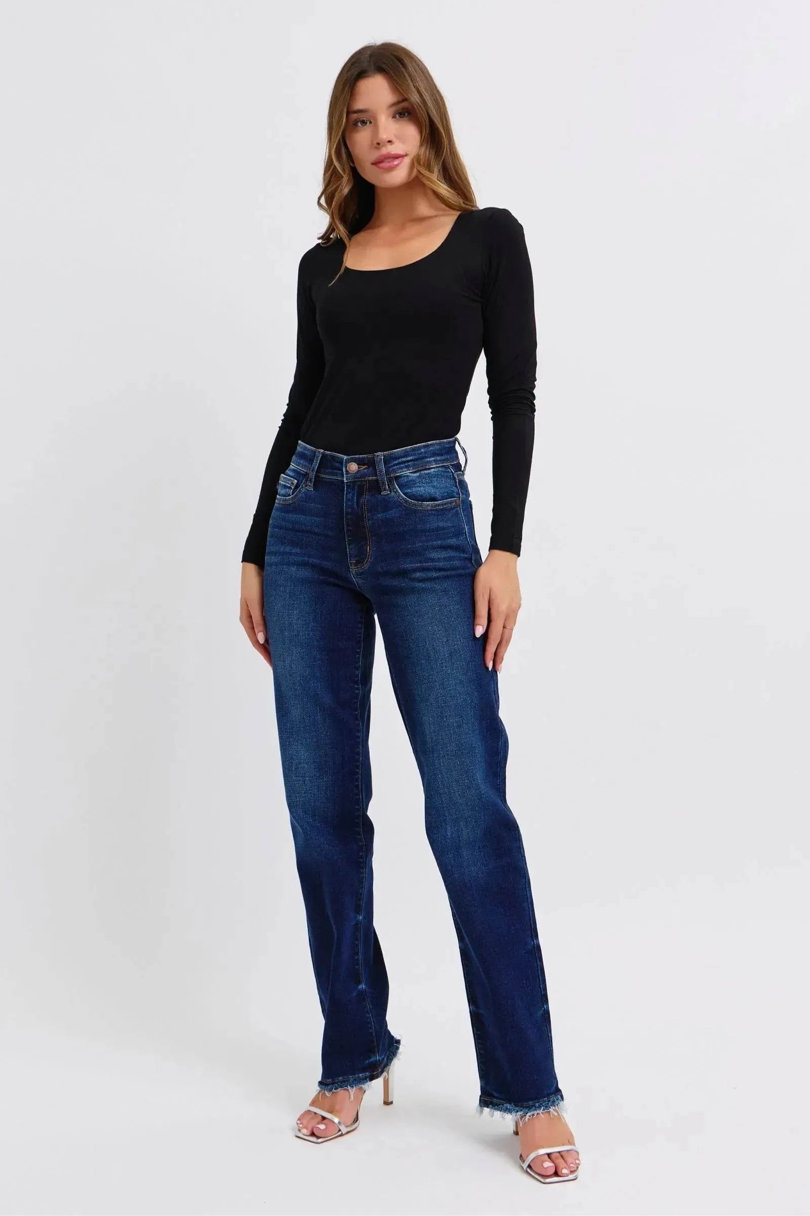 Judy Blue Full Size Raw Hem Straight Leg Jeans - Bona Fide Fashion