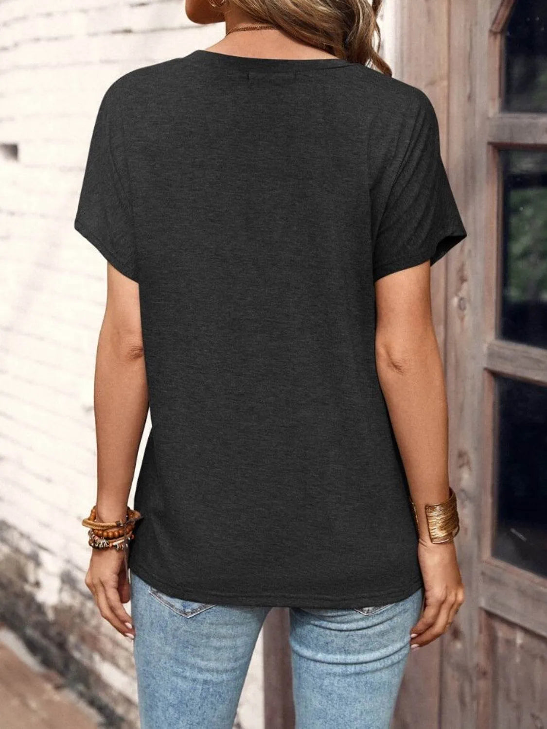 Half Button Short Sleeve Top - Bona Fide Fashion