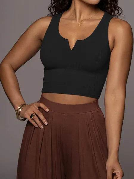 Cropped Split Neckline Knit Tank Top HNYB7L59KN - Bona Fide Fashion