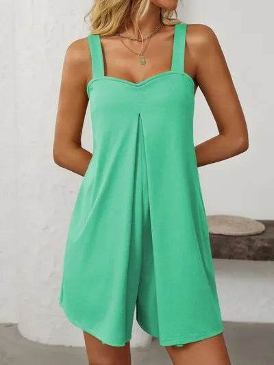 Mandy Sweetheart Neck Wide Strap Romper with Pockets - Bona Fide Fashion