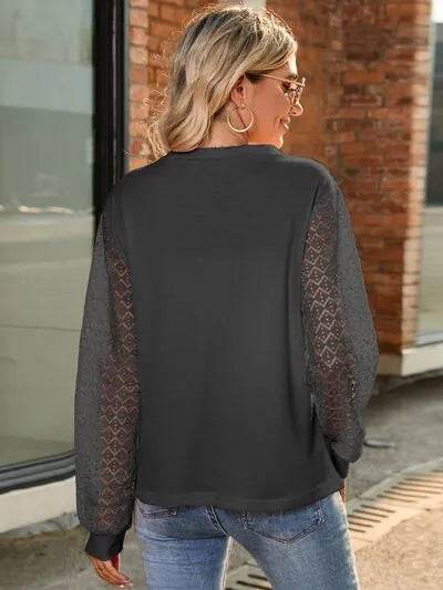 Full Size Round Neck Lace Long Sleeve T-Shirt Plus Size - Bona Fide Fashion