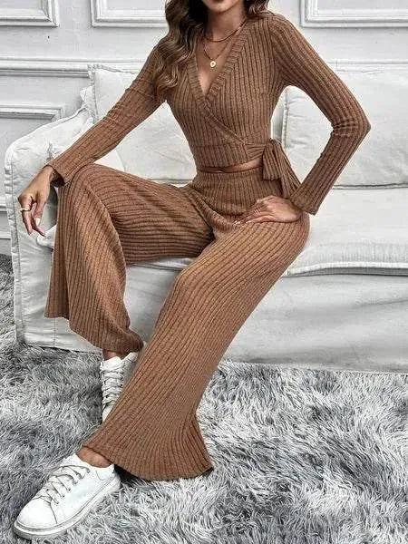 Women's Solid Color Long Sleeved Two-piece Set HEBWF62Z25 - Bona Fide Fashion