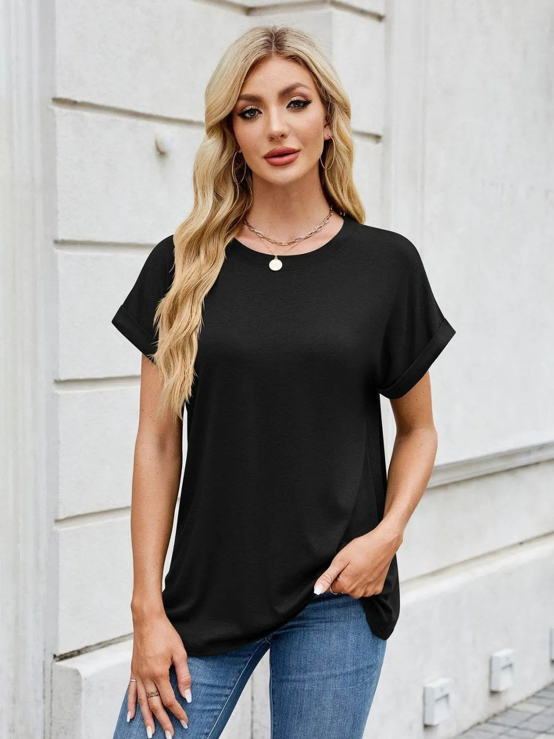 Florira Round Neck Short Sleeve T-Shirt - Bona Fide Fashion