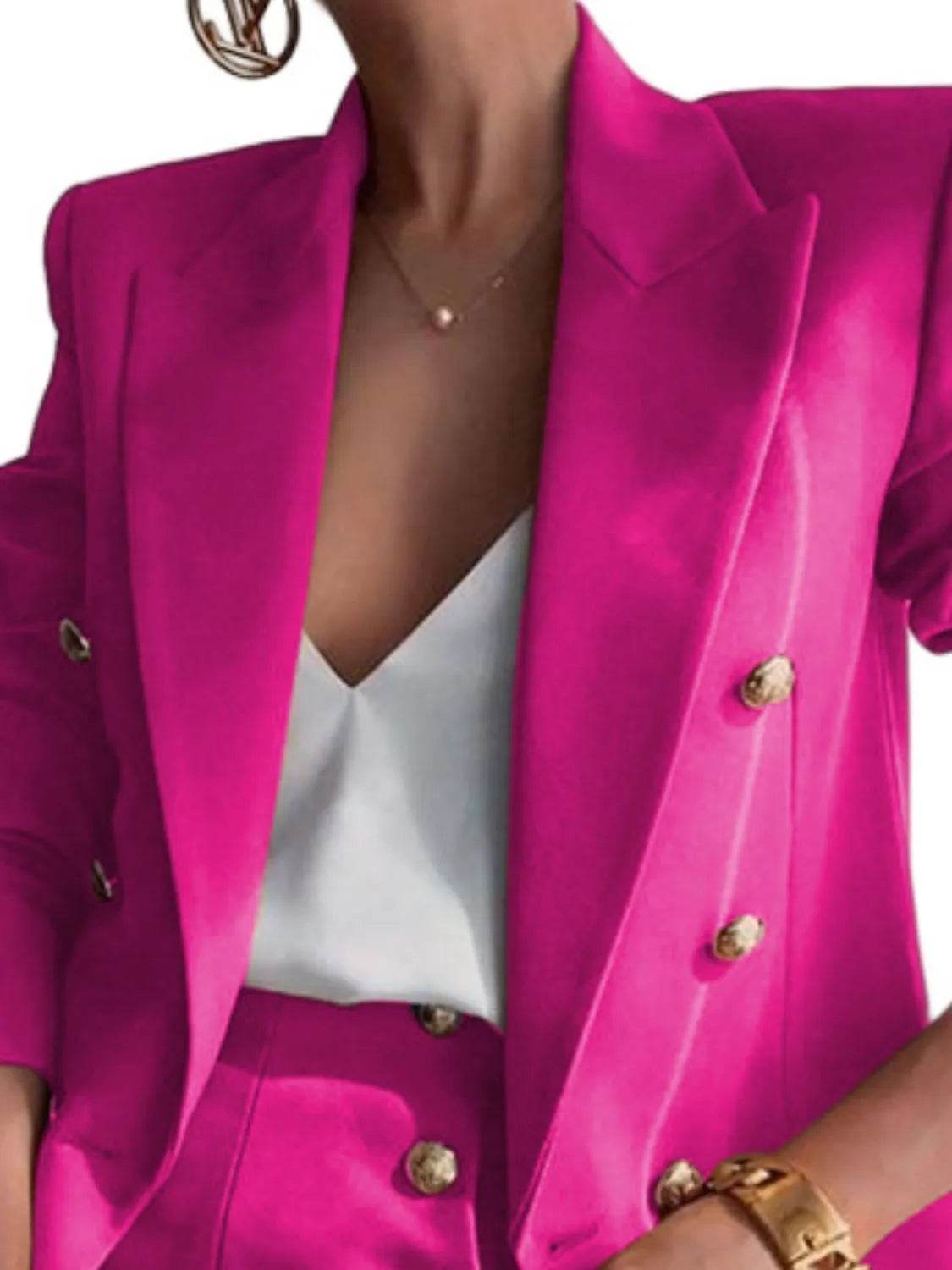 Lapel Collar Long Sleeve Blazer and Shorts Set - Bona Fide Fashion