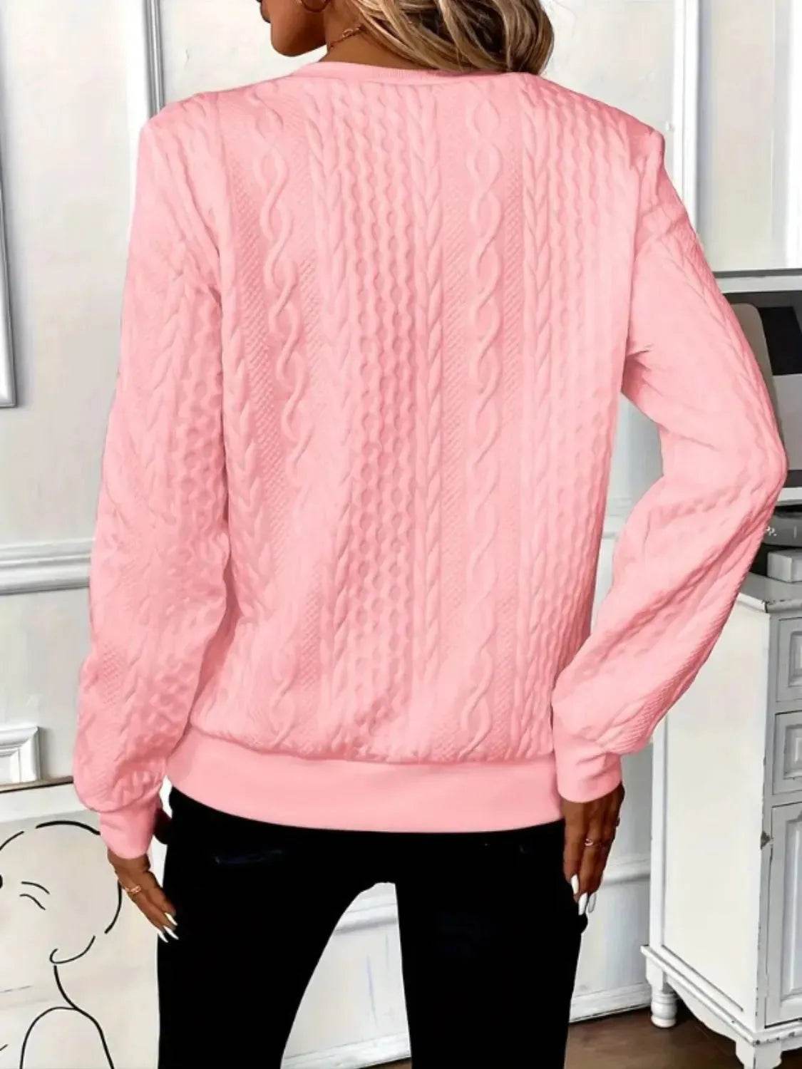Texture Half Zip Long Sleeve Sweatshirt - Bona Fide Fashion