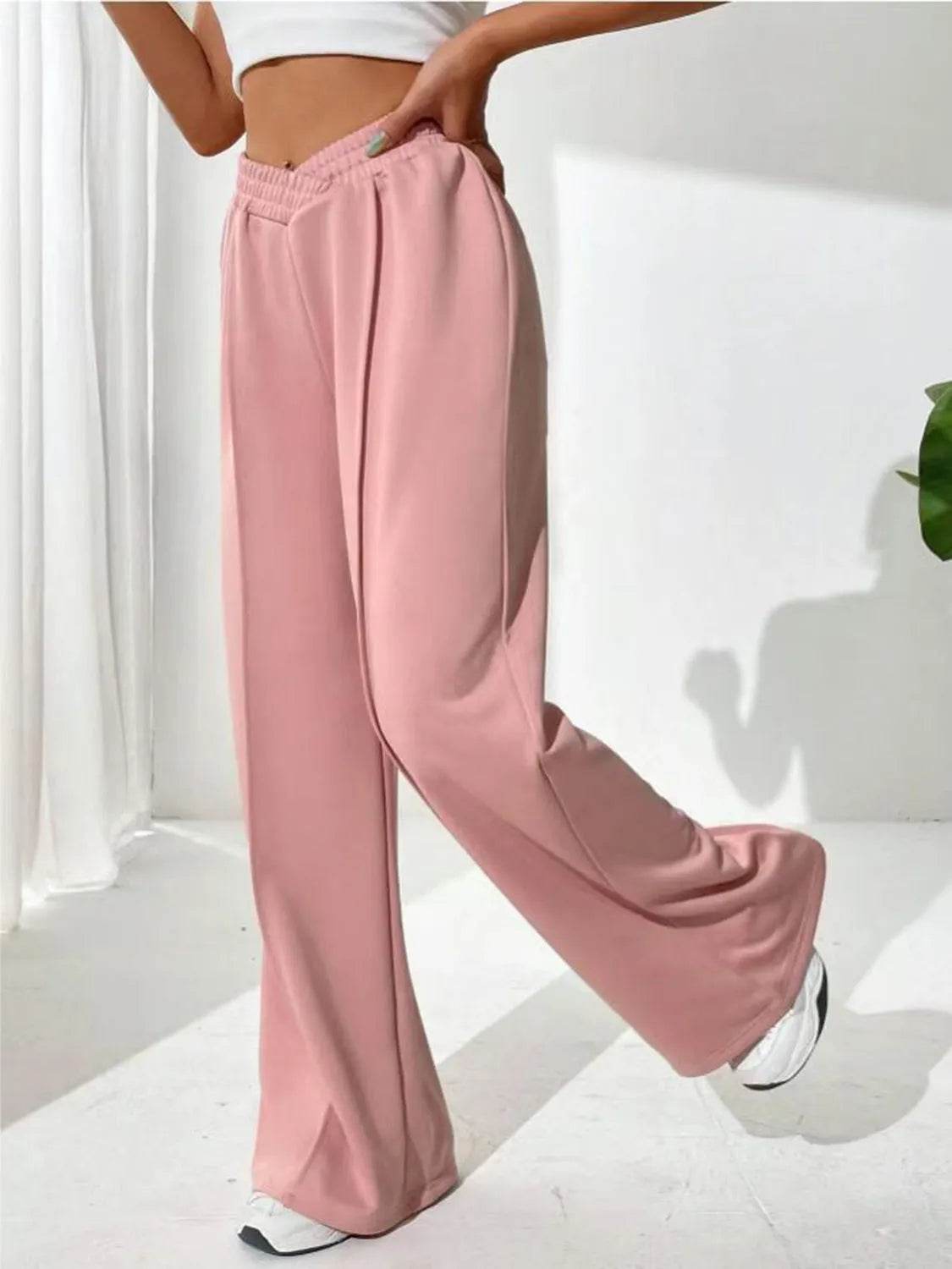 Elastic Waist Wide Leg Pants - Bona Fide Fashion