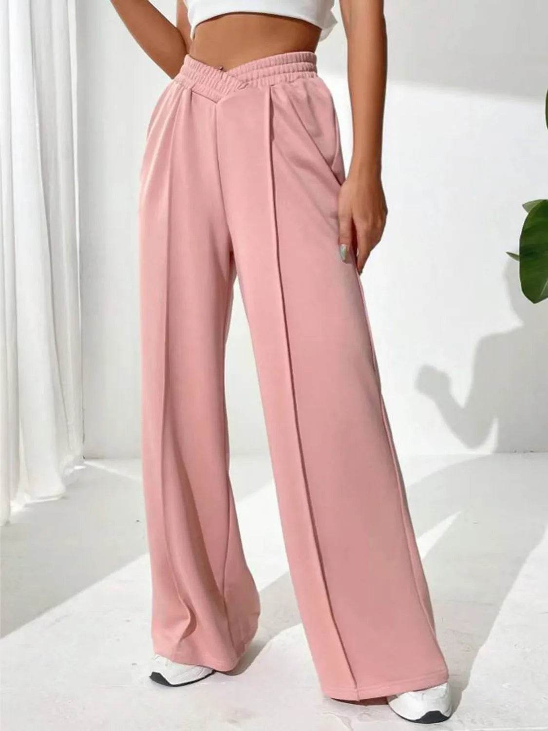 Elastic Waist Wide Leg Pants - Bona Fide Fashion