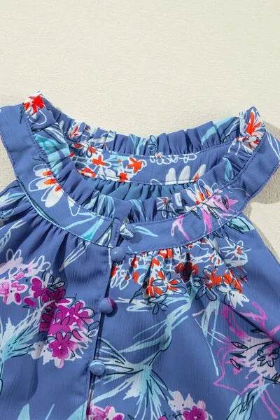 Frill Printed Grecian Tank - Bona Fide Fashion