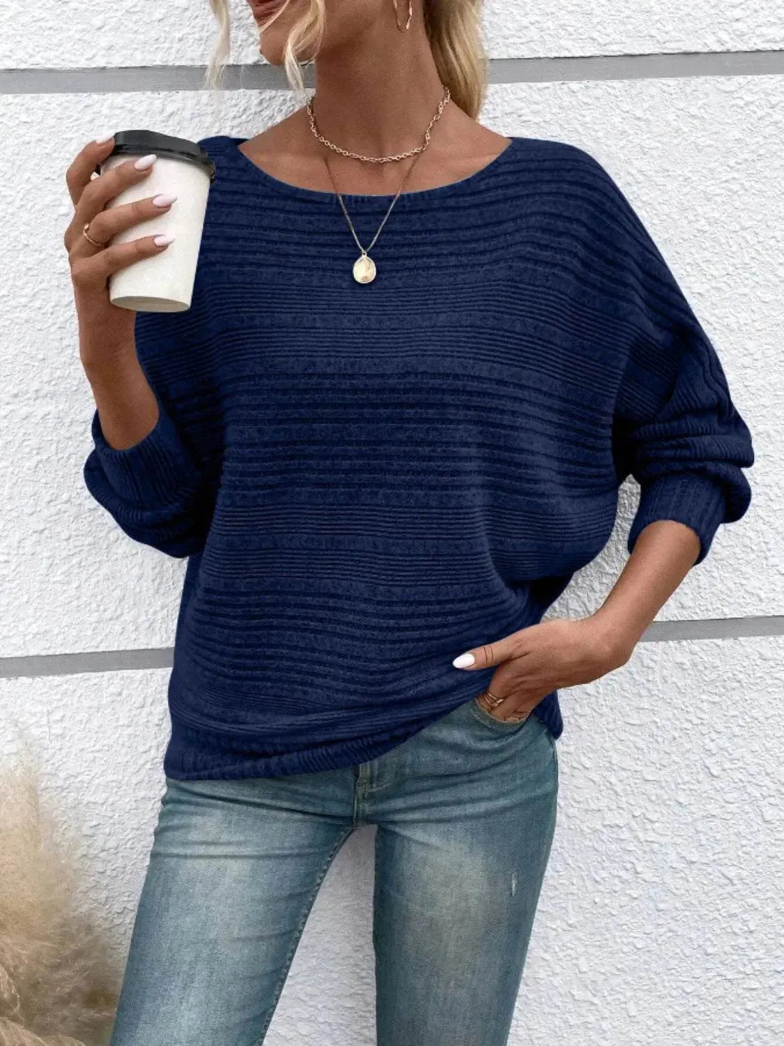 Full Size Round Neck Long Sleeve Top - Bona Fide Fashion